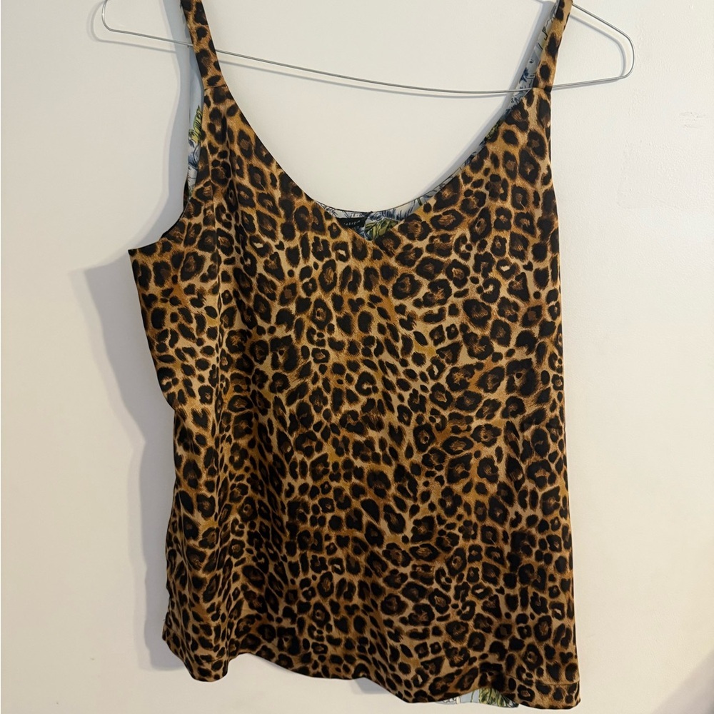 White House Black Market Cheetah Print & Floral Reversible Blouse Size Medium